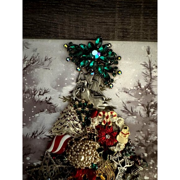 Vintage Jewelry Christmas Tree Framed Snowy Forest Picture 17" x 14" by Betty - Picture 4 of 11